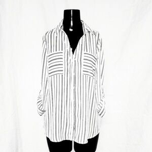 by & by White with Black Strips Blouse👚